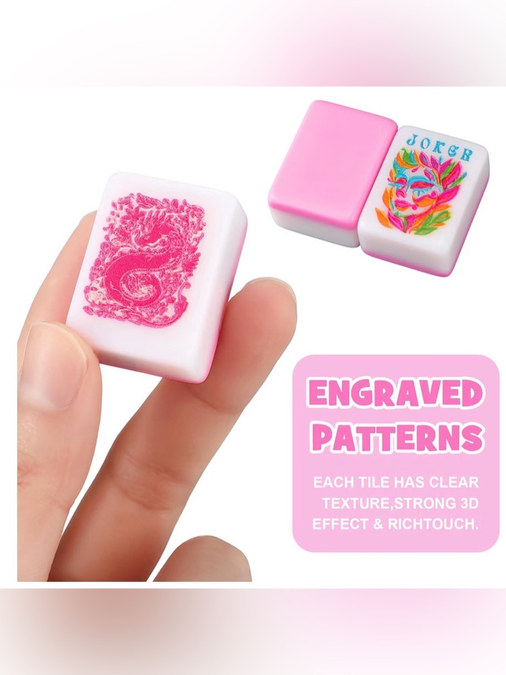 Ceenna Pink American Mahjong Tiles with FREE Mesh Game Tile Pouch - Picture 6 of 6